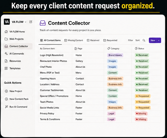 VA FLOW — Client Content System for Web Designers